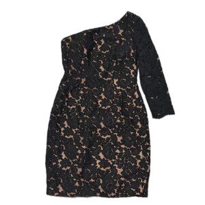 Marchesa Notte Dress Womens 0 Black Lace one Shoulder Pencil Bodycon Sheath Mini